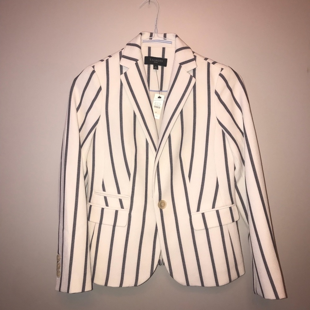 New Women’s Talbots Ivory & Navy Striped Blazer
